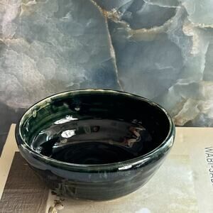 Studio Art Pottery Stoneware Bowl 6" Glossy Finish Dark Green Hand Thrown